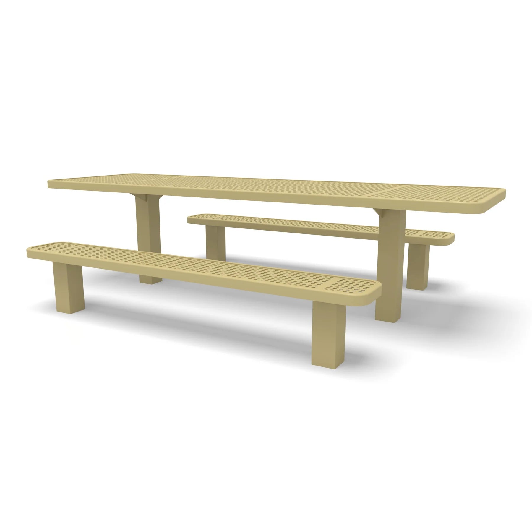 Sand Wabash Valley Signature Multi-Pedestal 8 ft ADA Accessible Perforated Inground Picnic Table in plastisol-coated steel, open at both ends for wheelchair seating, model SG207P, in ground picnic table