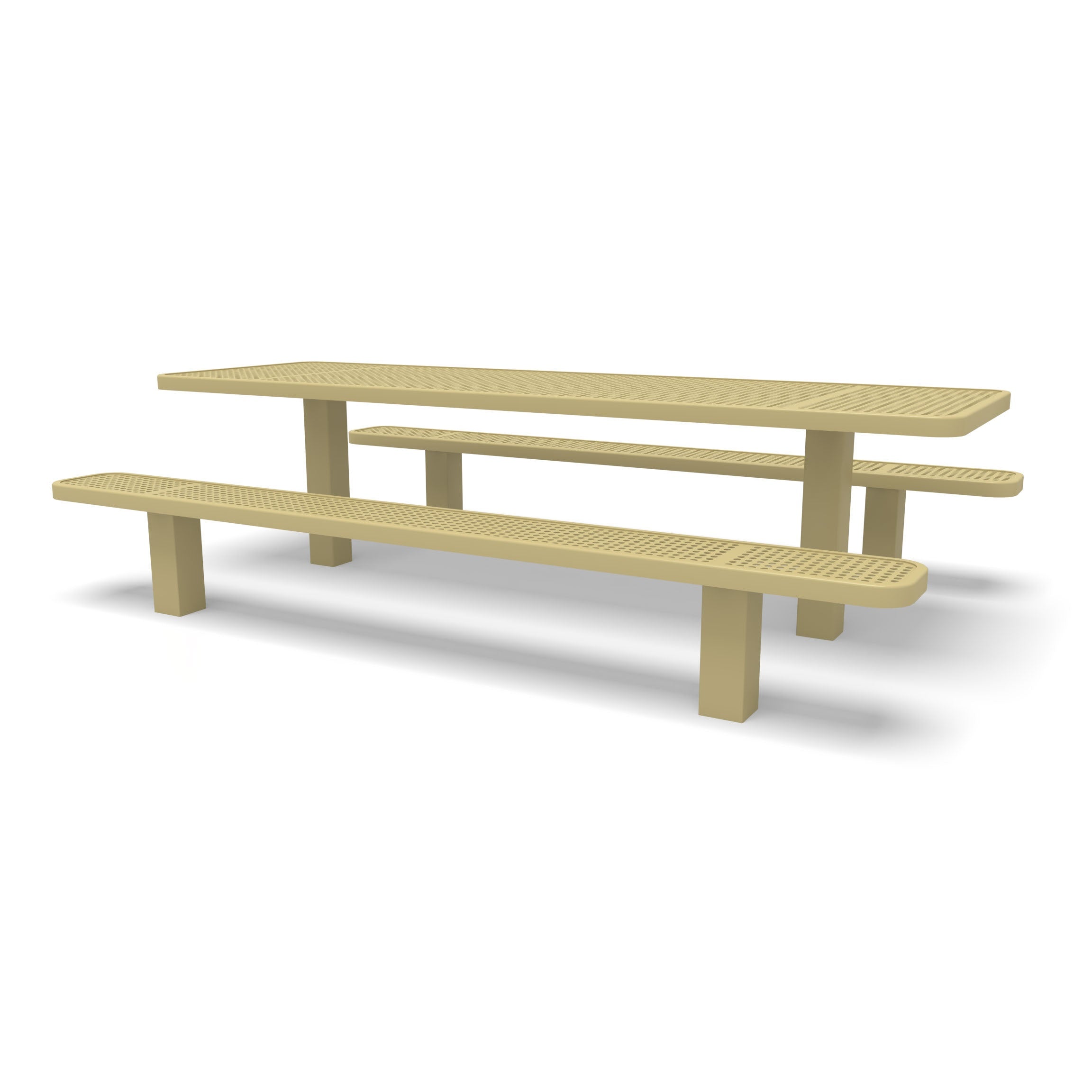 Sand Wabash Valley Signature Multi-Pedestal 8 ft Perforated Inground Picnic Table in plastisol-coated steel, model SG206P, perforated metal picnic table