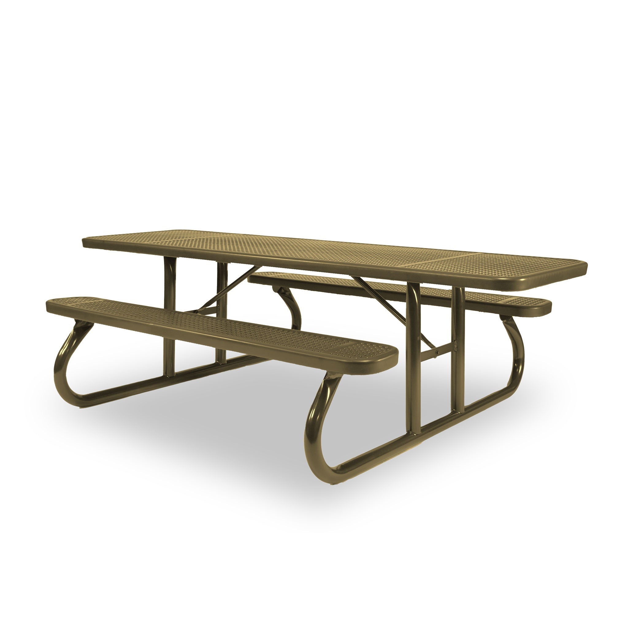 Sand Wabash Valley Signature Portable Picnic Table, sand top, seats and frame, 8' ADA Accessible, Perforated pattern, coated metal picnic table