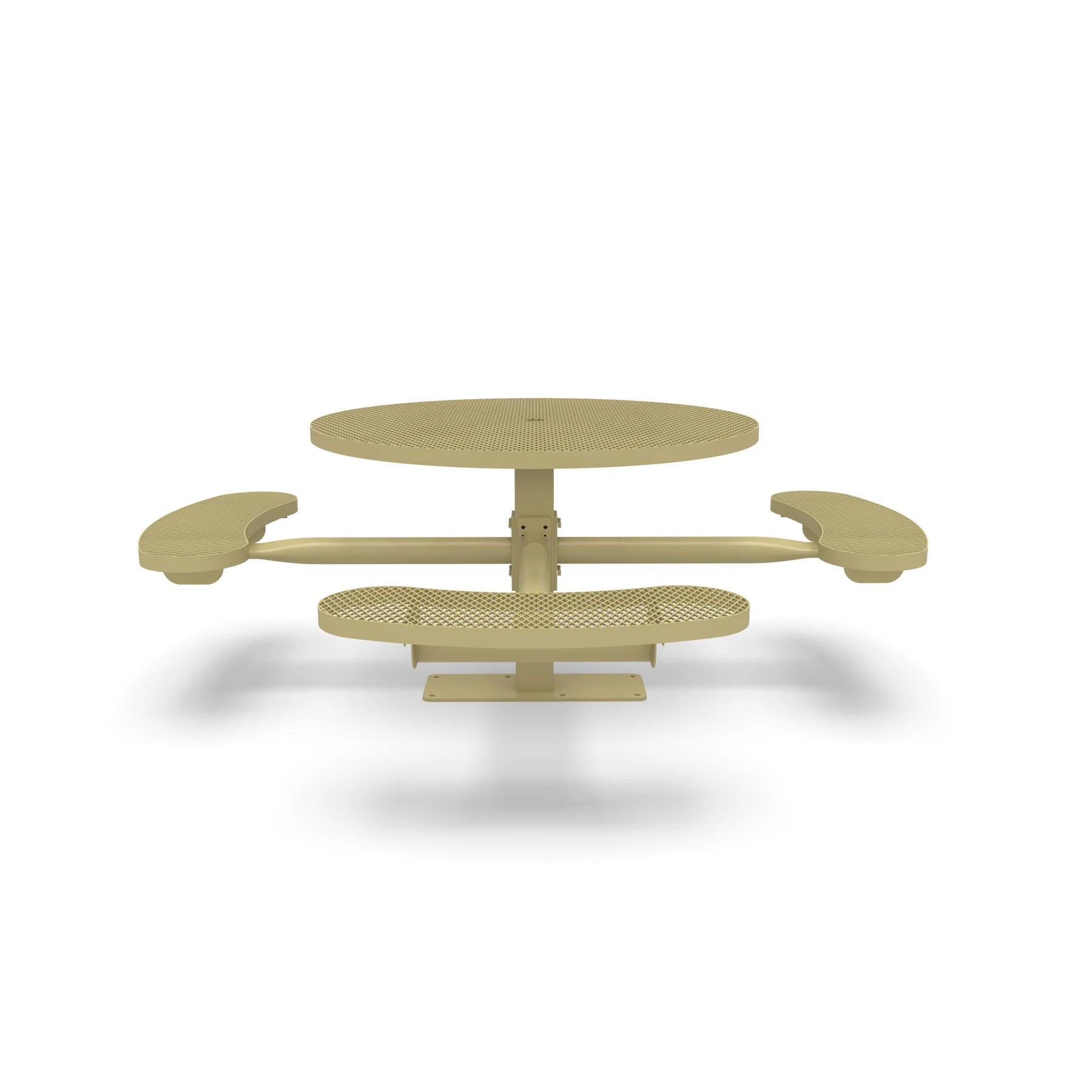 Sand Wabash Valley Signature Round Pedestal Picnic Table, Diamond, Standard - ADA Accessible - Surface Mount, in plastisol-coated steel, model SG249D, round outdoor metal table