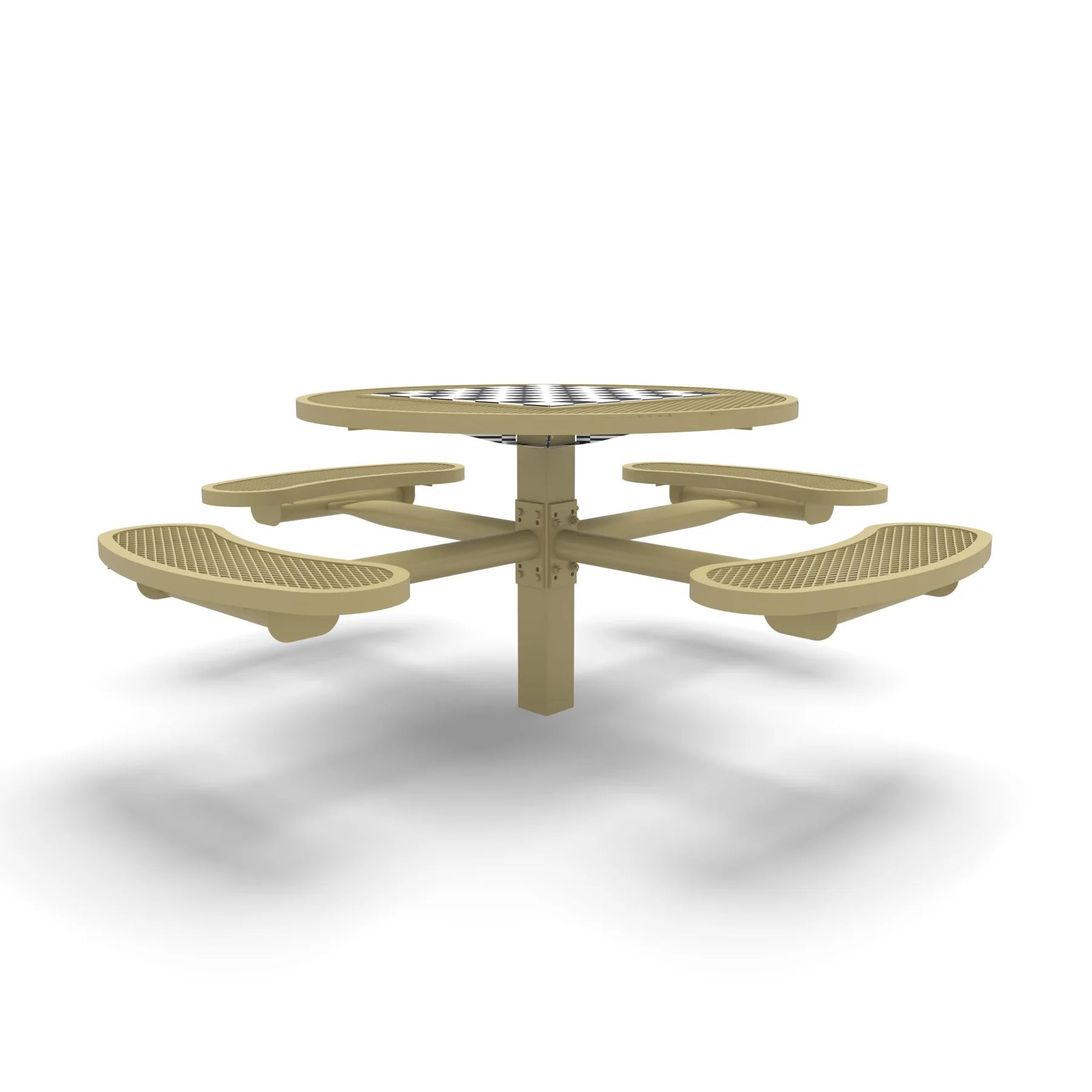 Sand Wabash Valley Signature Round Pedestal Picnic Table, Diamond, Chessboard - 4 Seats - Inground, in plastisol-coated steel, model SP210D, park chess table