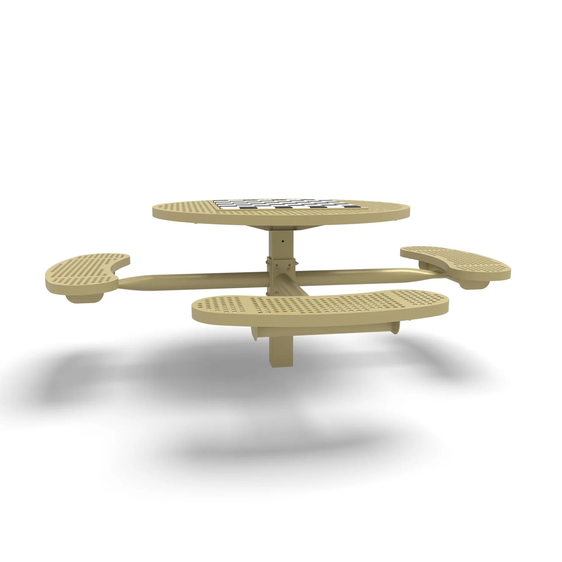 Sand Wabash Valley Signature Round Pedestal Picnic Table, Perforated, Chessboard - ADA Accessible - Inground, in plastisol-coated steel, model SP215P, outdoor chess board