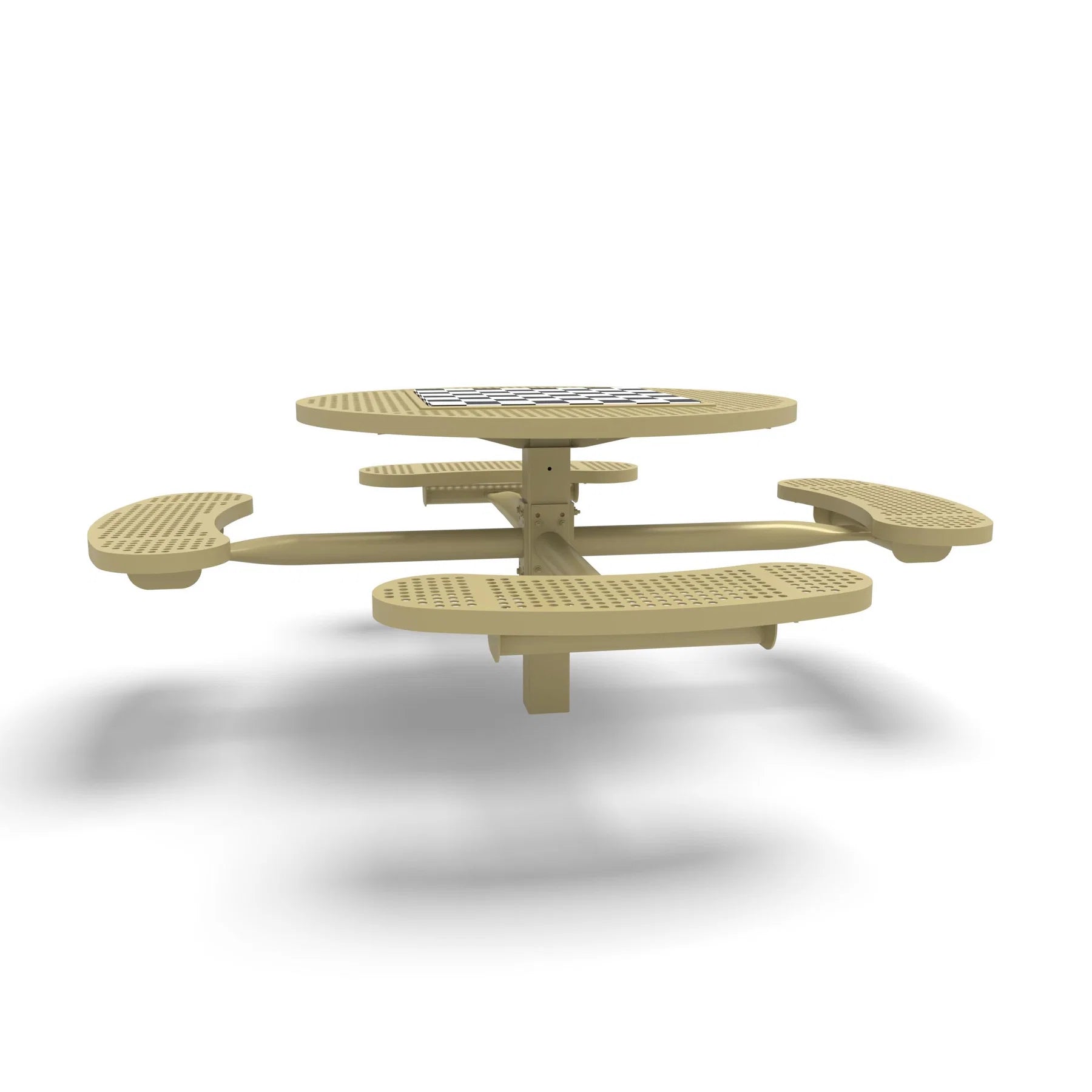 Sand Wabash Valley Signature Round Pedestal Picnic Table, Perforated, Chessboard - 4 Seats - Inground, in plastisol-coated steel, model SP210P, outdoor chess board