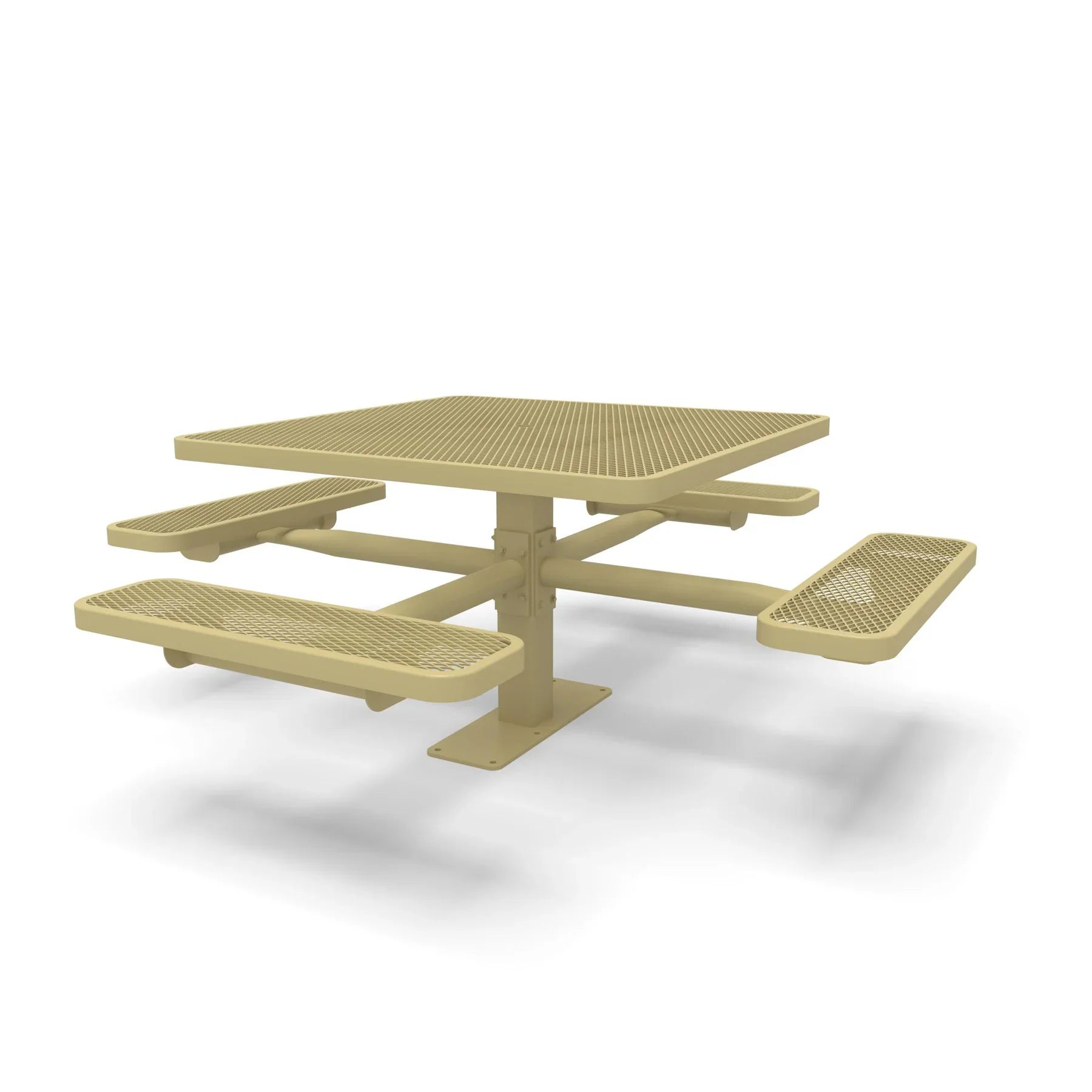 Sand Wabash Valley Signature Square Pedestal Picnic Table, Diamond, Standard - 4 Seats - Surface Mount - 46 Inch, in plastisol-coated steel, model SG229D, square outdoor dining table