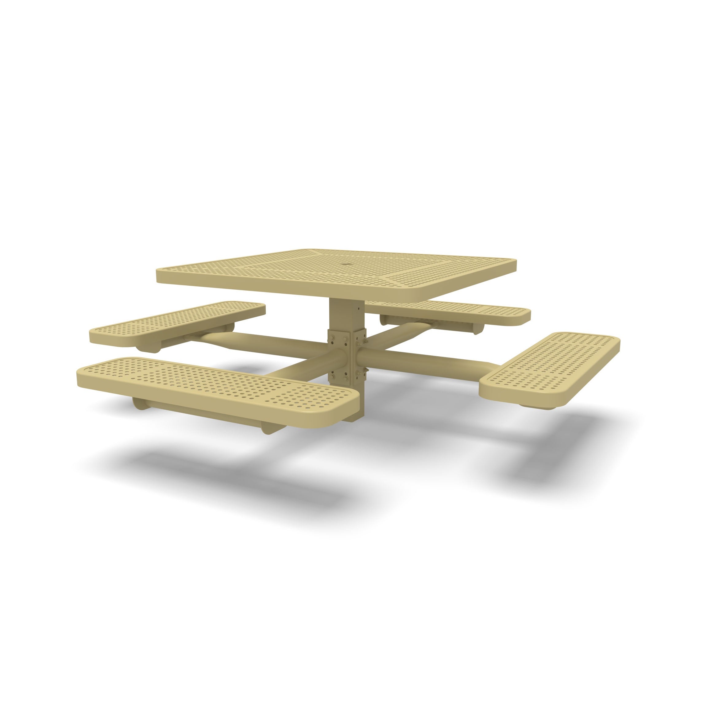 Sand Wabash Valley Signature Square Pedestal Picnic Table, Perforated, Standard - 4 Seats - Inground - 40 Inch, in plastisol-coated steel, model SG215P, 40 inch square table