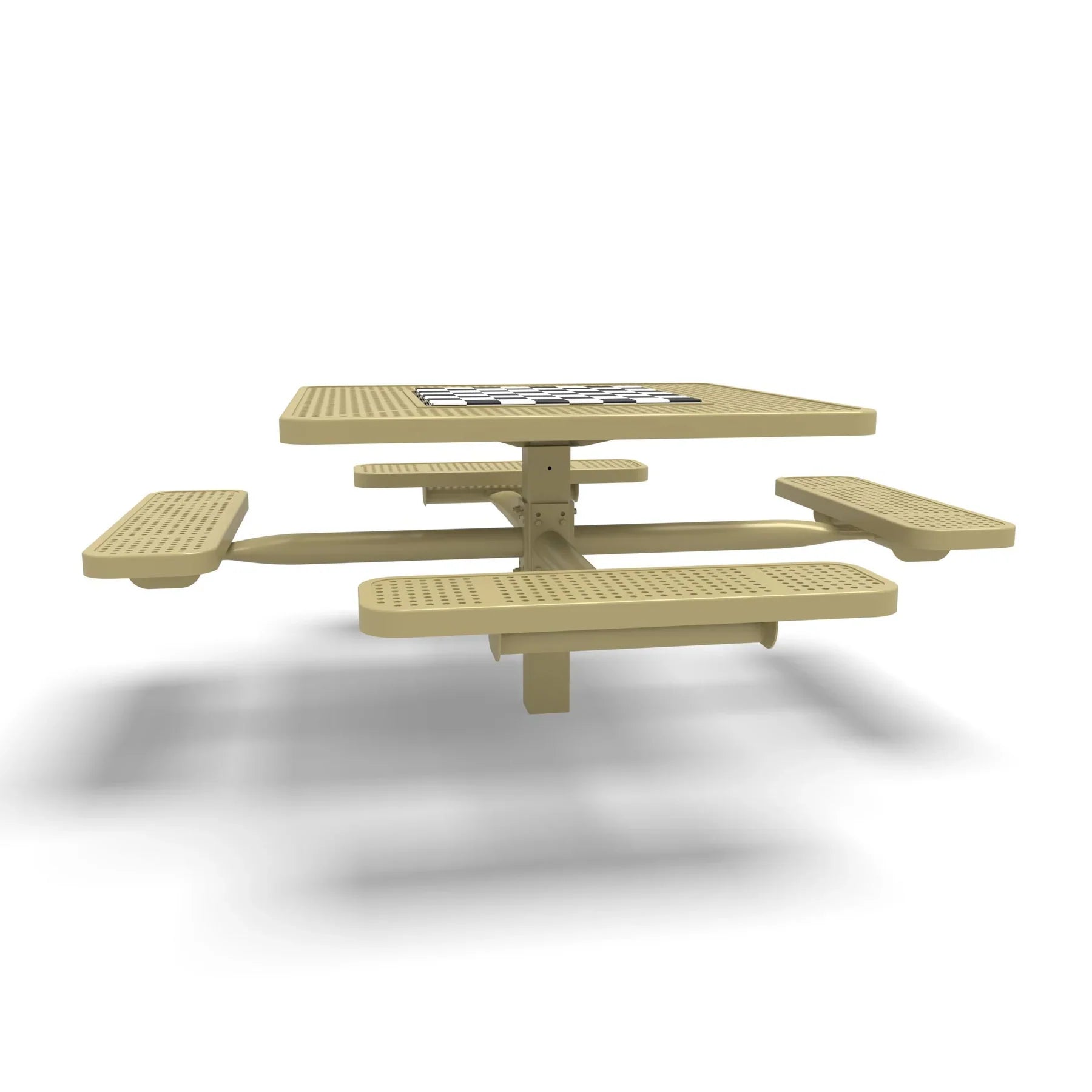 Sand Wabash Valley Signature Square Pedestal Picnic Table, Perforated, Chessboard - 4 Seats - Inground - 46 Inch, in plastisol-coated steel, model SP225P, outdoor checkers table
