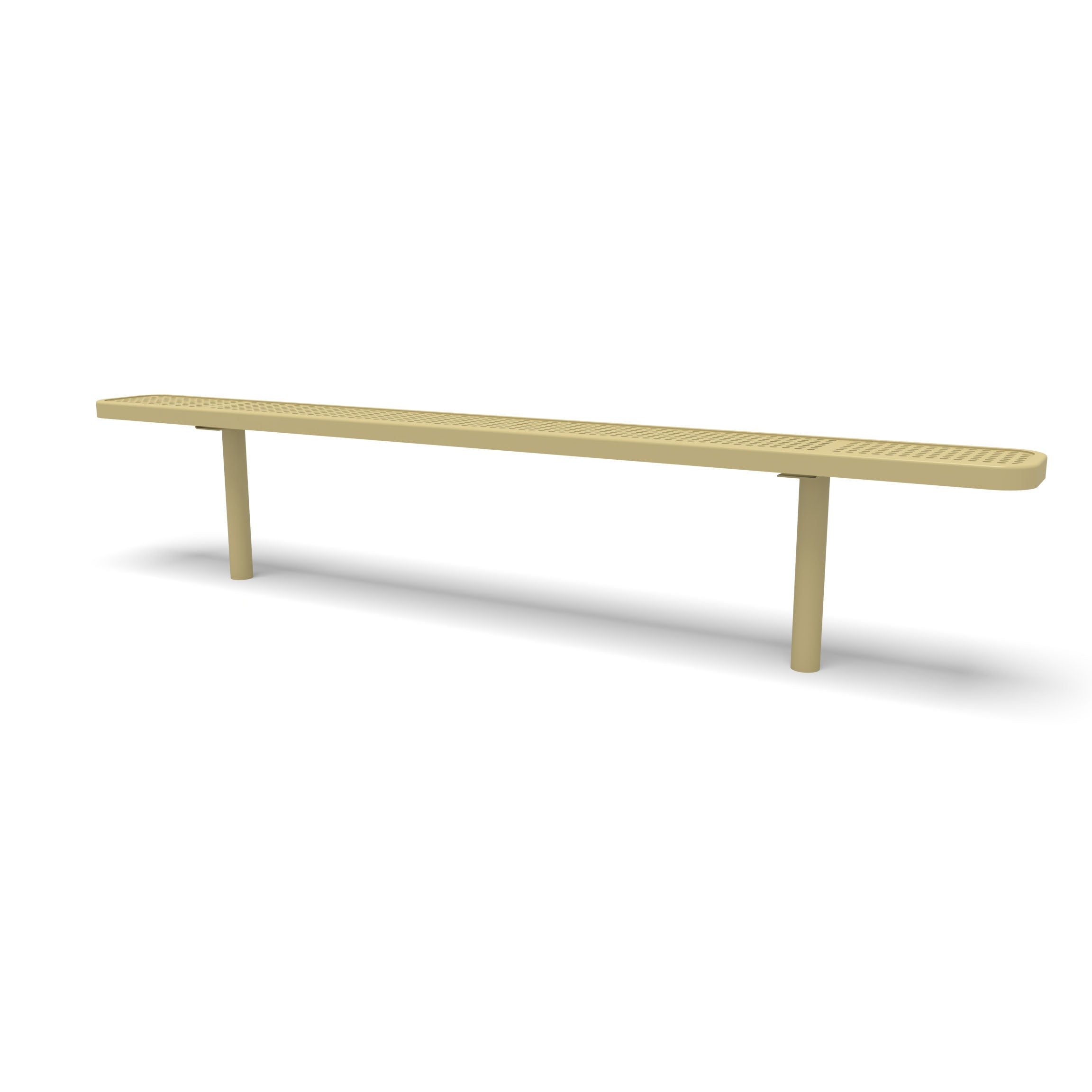 Sand Wabash Valley Signature Steel Backless Bench, Perforated, 8' Inground posts, solid sand, plastisol-coated steel, 8 foot bench