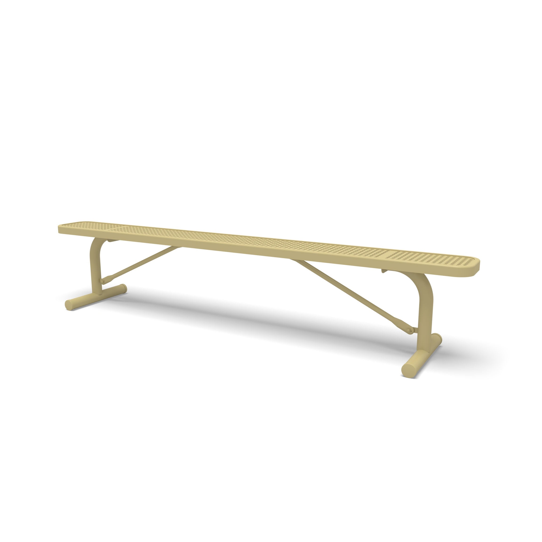 Sand Wabash Valley Signature Steel Backless Bench, Perforated, 8' Portable with braced legs, solid sand, plastisol-coated steel, team bench