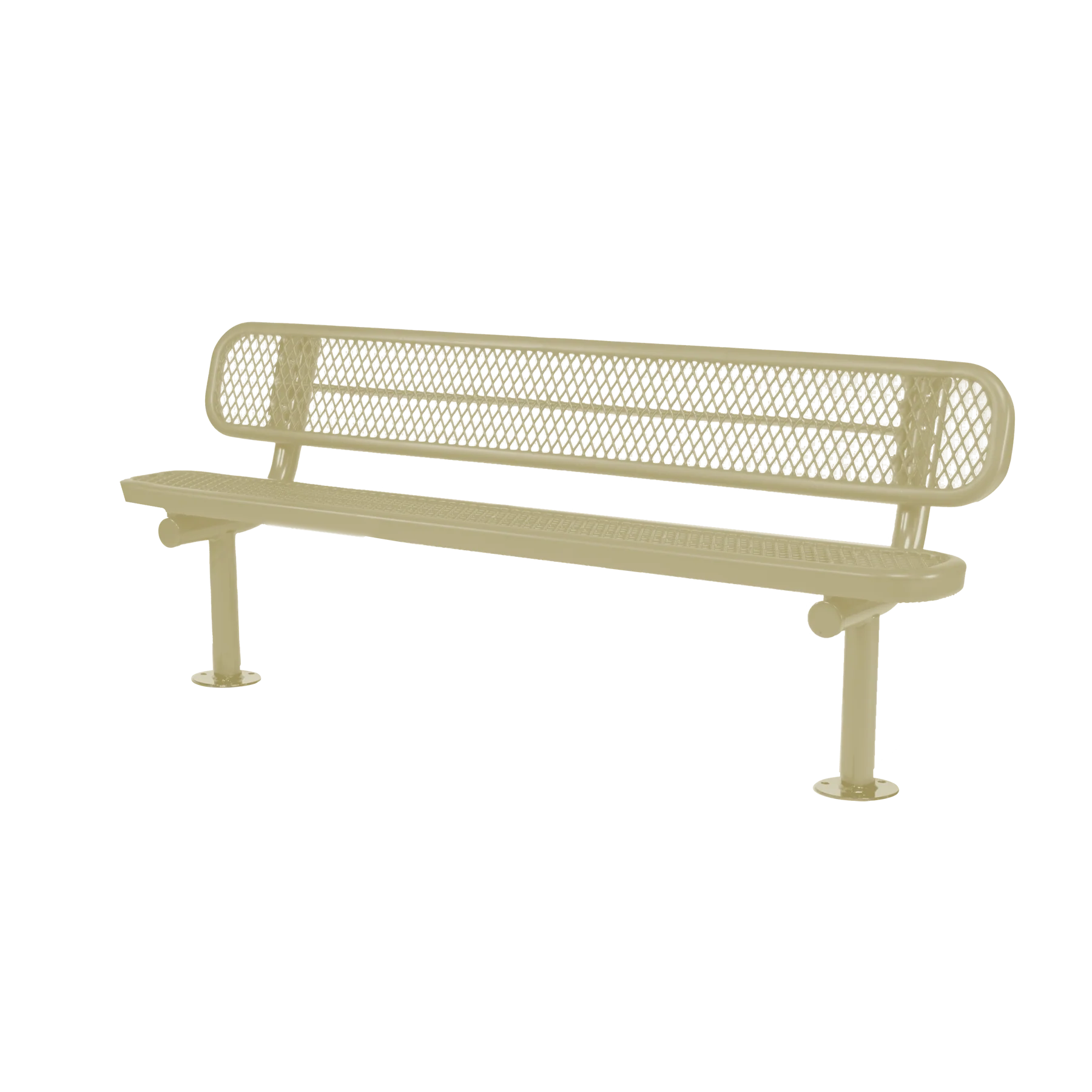 Sand Wabash Valley Signature Steel Bench, Diamond seat and back, Surface Mount base plates, commercial bench