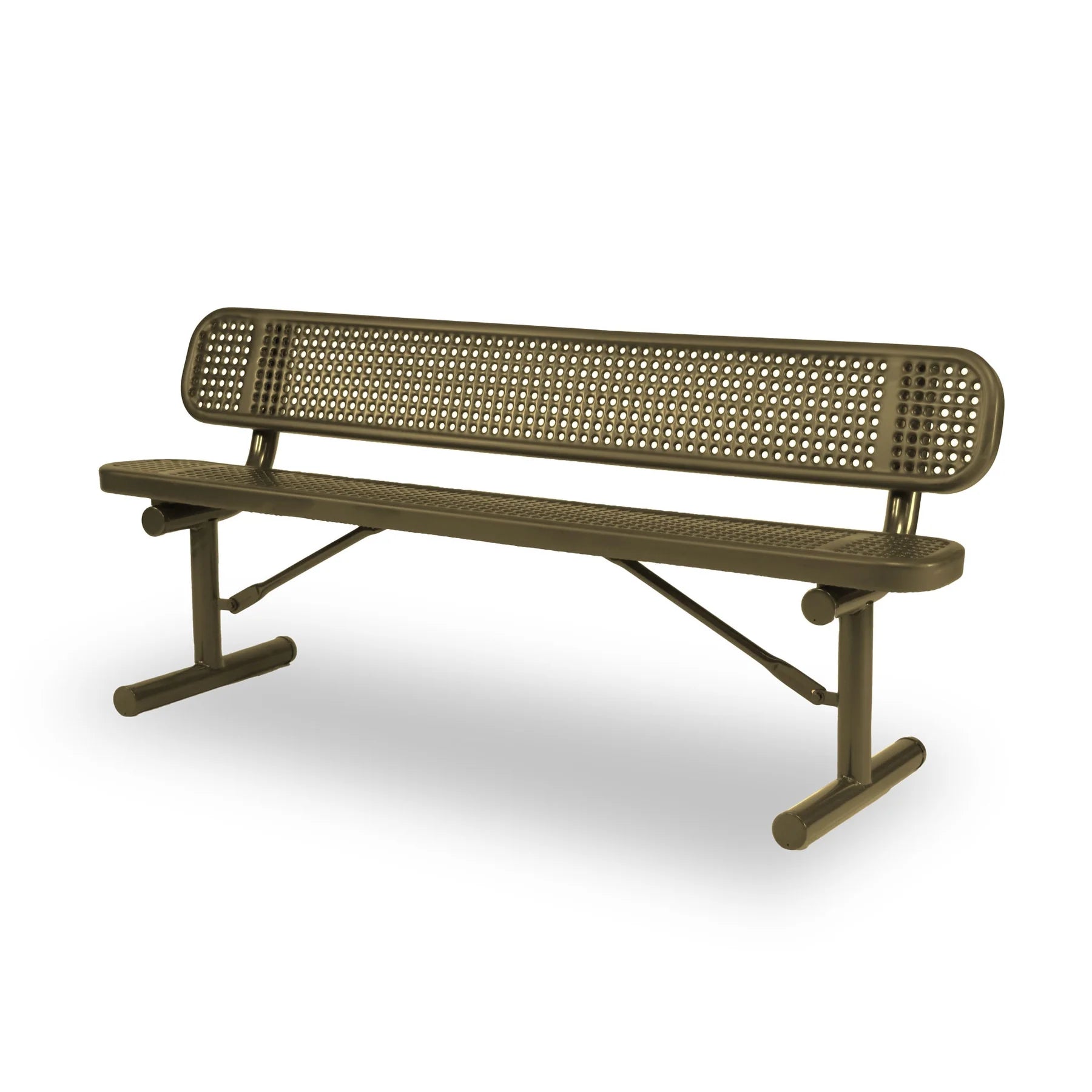 Sand Wabash Valley Signature Steel Bench, Perforated seat and back, portable frame with braces, commercial benches