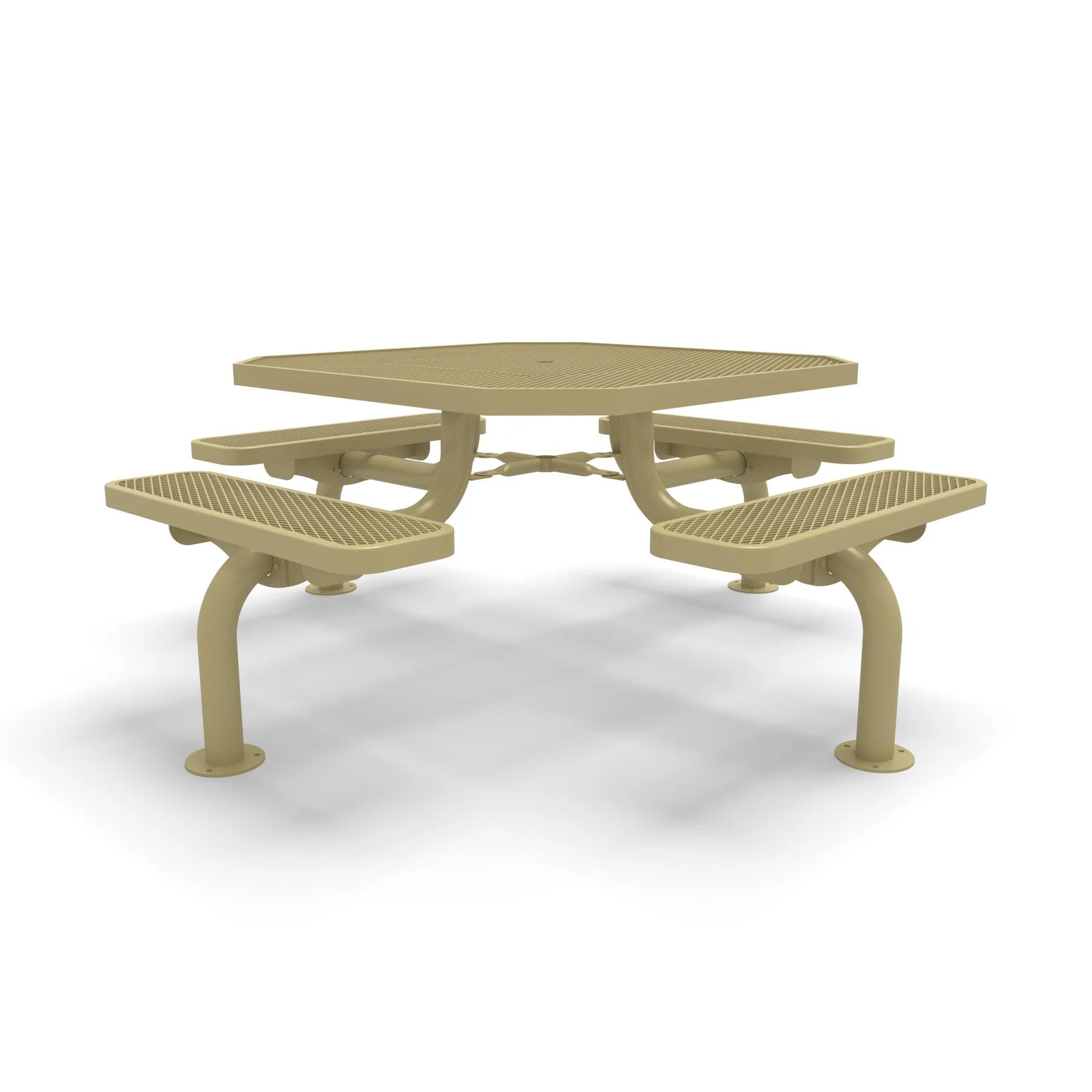 Sand Wabash Valley Spyder Octagon 46 inch Picnic Table, Diamond plastisol coated steel, 4 attached seats, model SY125D, octagon shaped table