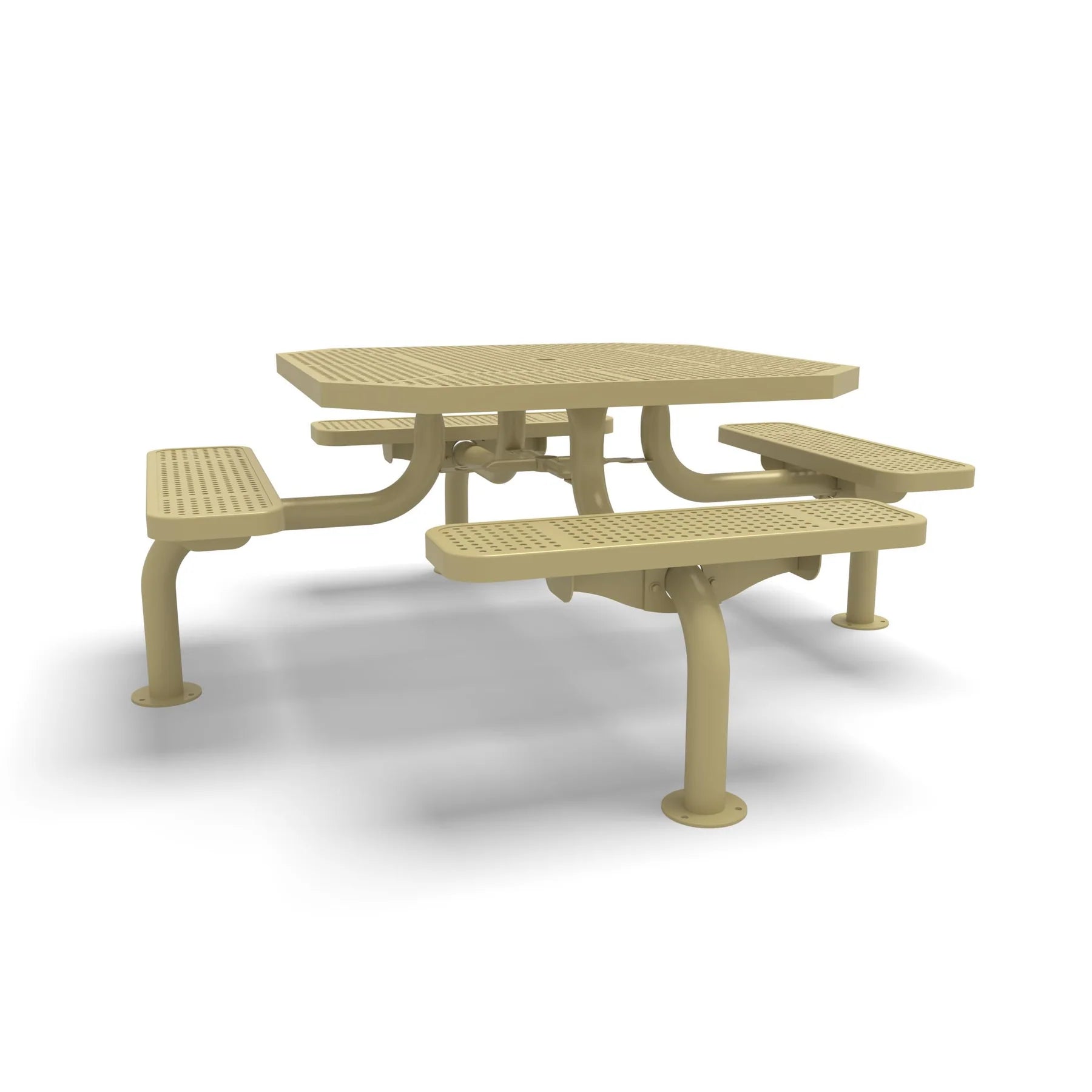 Sand Wabash Valley Spyder Octagon 46 inch Picnic Table, Perforated plastisol coated steel, 4 attached seats, model SY125P, 4 person outdoor table