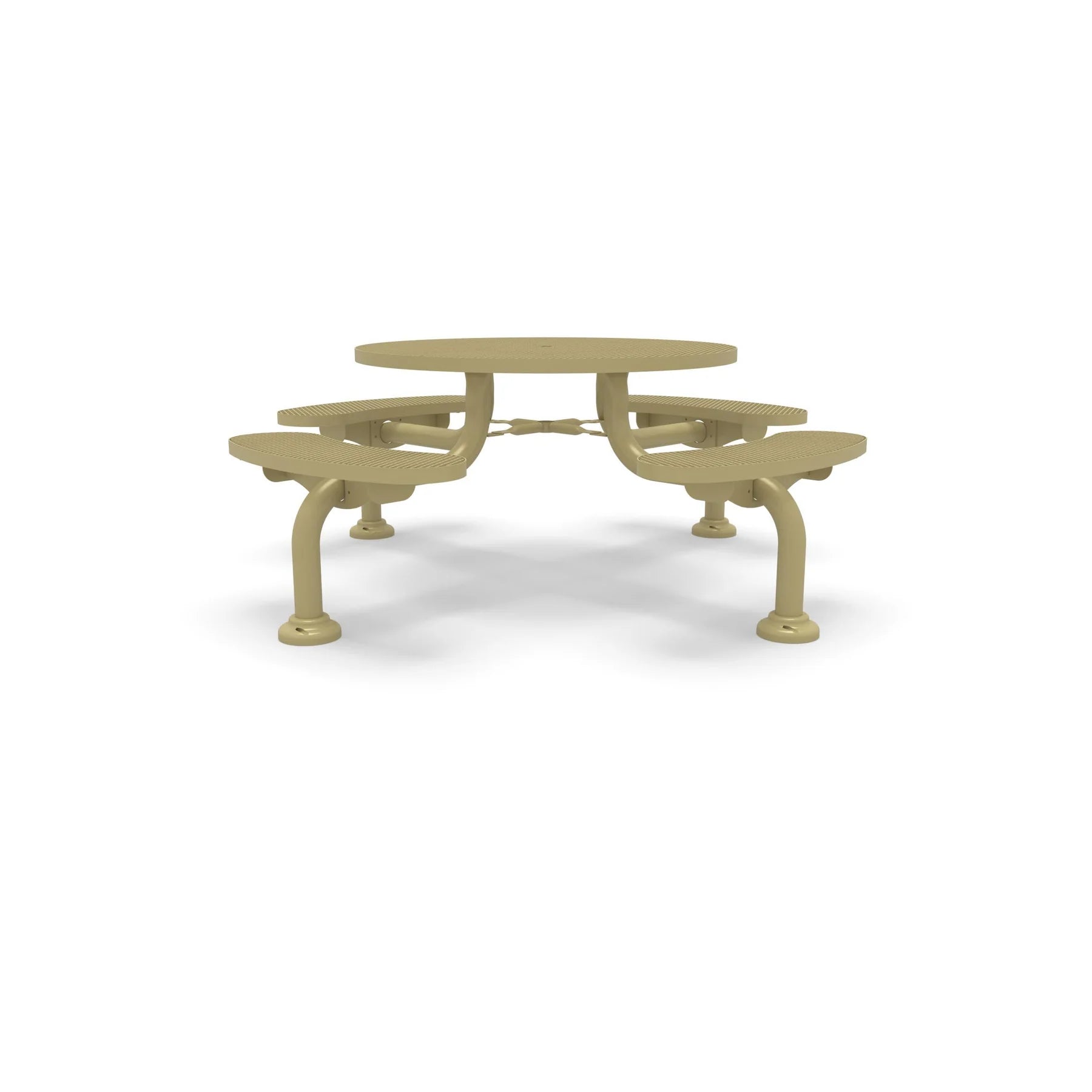 Sand Wabash Valley Spyder Round Picnic Table, Diamond plastisol coated steel, 4 attached seats, model SY110D, round picnic table with attached benches