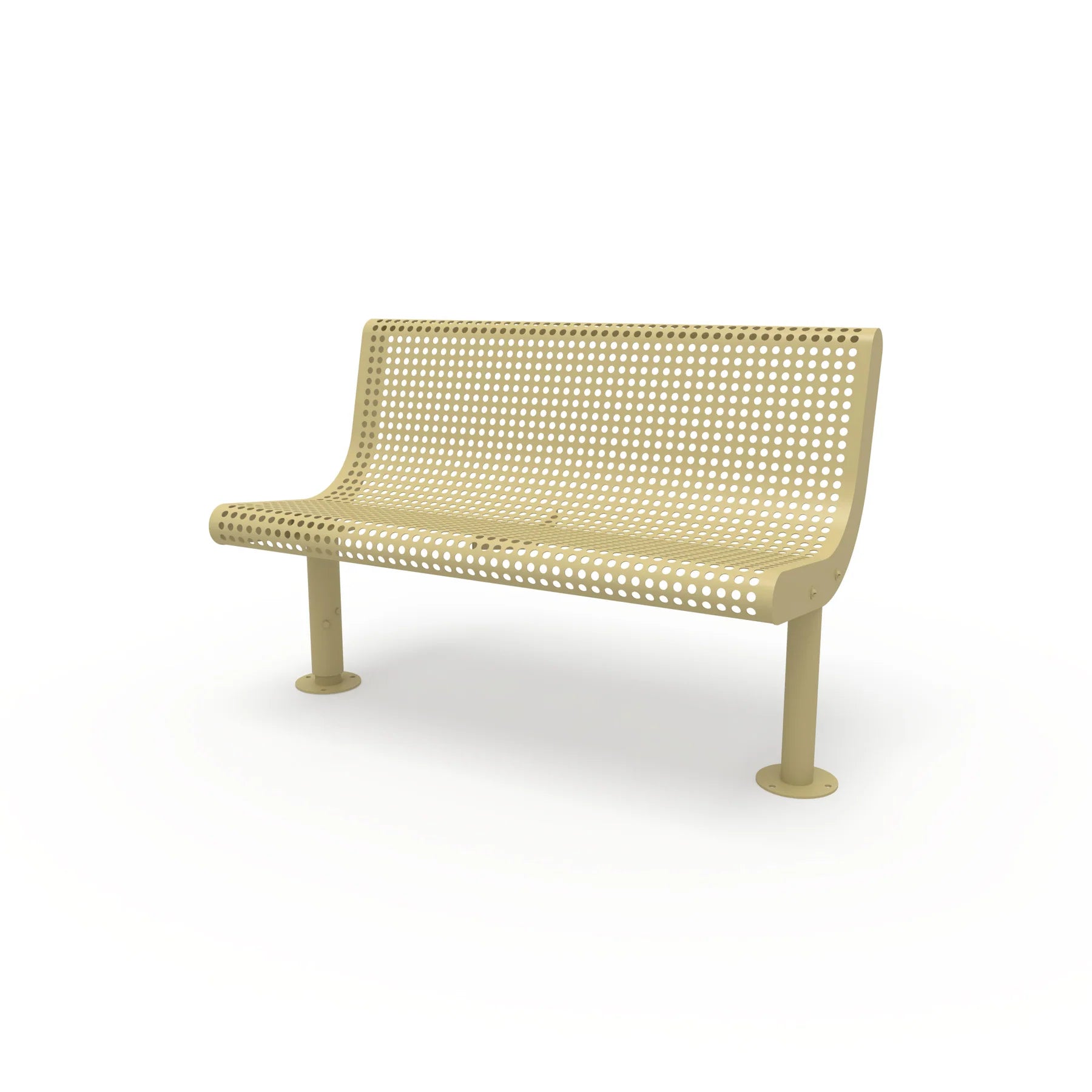 Sand Wabash Valley Steel Transit Bench, No Armrests, 4 ft perforated steel seat and back on adjustable surface mount legs, model TR310P, bus stop seating