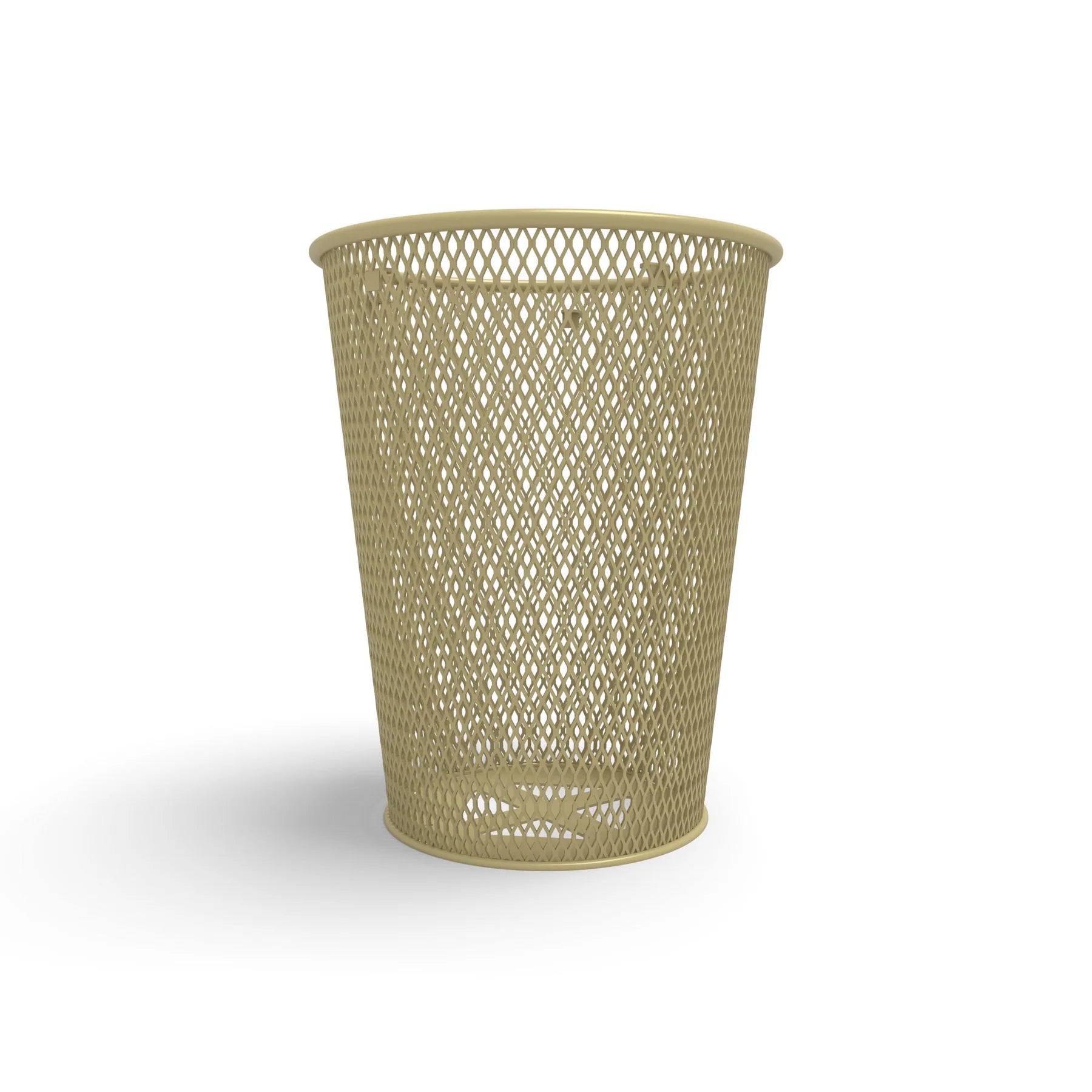 Sand Wabash Valley Tapered Trash Receptacle, tapered diamond expanded metal body, plastisol coated, model LR350D, street trash can