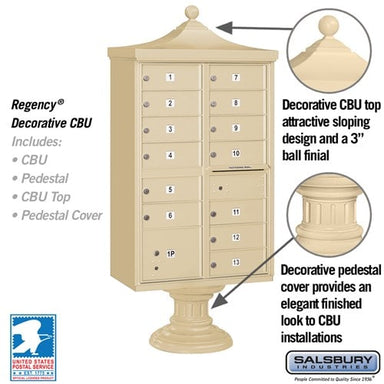 Sand Stone Salsbury USPS Decorative Mailbox Cluster Unit with 13 Doors and Parcel Locker Features Image with decorative features