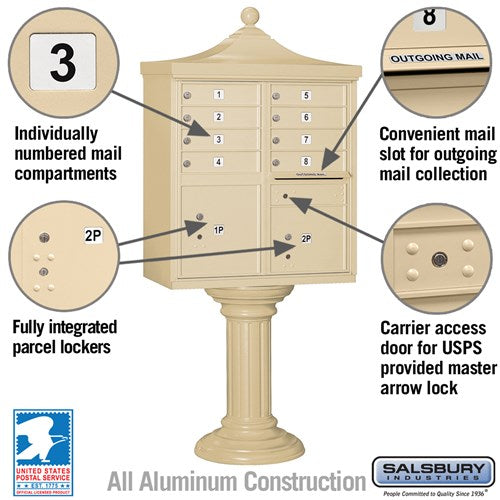 Sand Stone Salsbury USPS Decorative Mailbox Cluster Unit with 8 Doors and 2 Parcel Lockers Premium Features Image