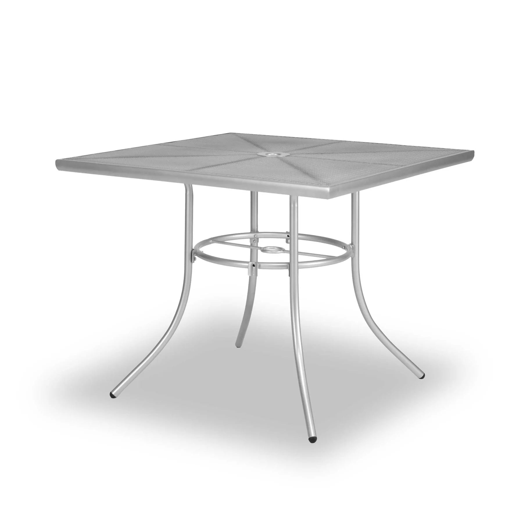 Silver 36 inch Sullivan square steel mesh patio table, powder-coated steel, model SU2V38P, patio set for 4