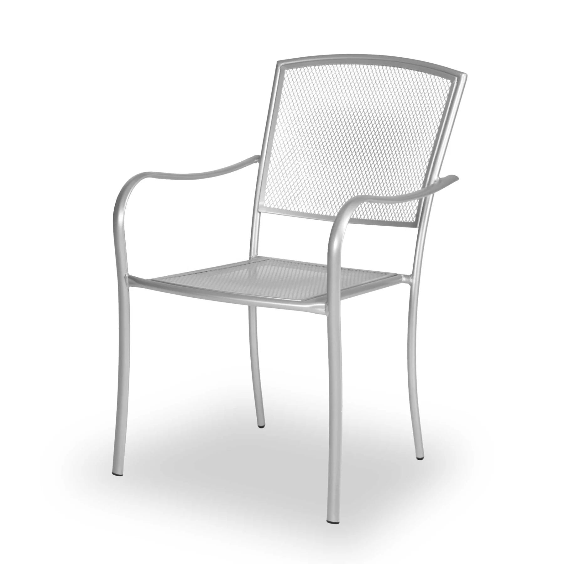 Silver Sullivan stacking patio chair, powder-coated steel, model SU9118P, mesh patio chairs