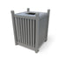 Silver Wabash Valley 32 Gal. Yorktown Trash Receptacle, slatted aluminum body, hinged lid with a 10 inch square opening, model YO3F33C, aluminum trash can