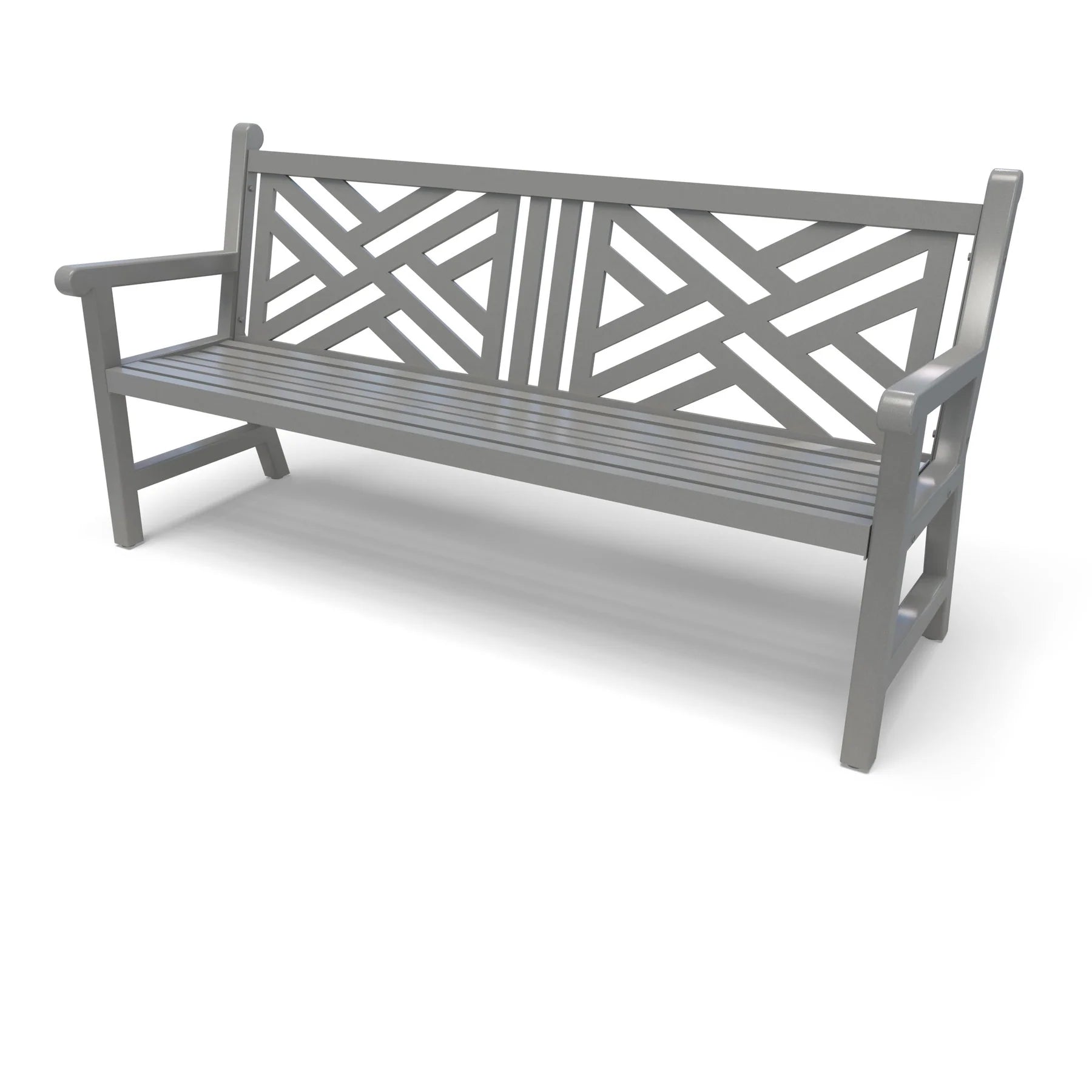 Silver Wabash Valley Chippendale Yorktown Aluminum Bench, Chippendale lattice back, powder-coated aluminum, model YO1313C, chippendale bench