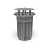 Silver Wabash Valley Oxford Commercial Trash Receptacle, No Side Opening, slatted aluminum body and bonnet lid, liner included, model TJ3B33P, sidewalk trash can