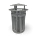 Silver Wabash Valley Oxford Commercial Trash Receptacle, With Side Opening, slatted aluminum body and bonnet lid, liner included, model TJ3B43P, commercial waste receptacle