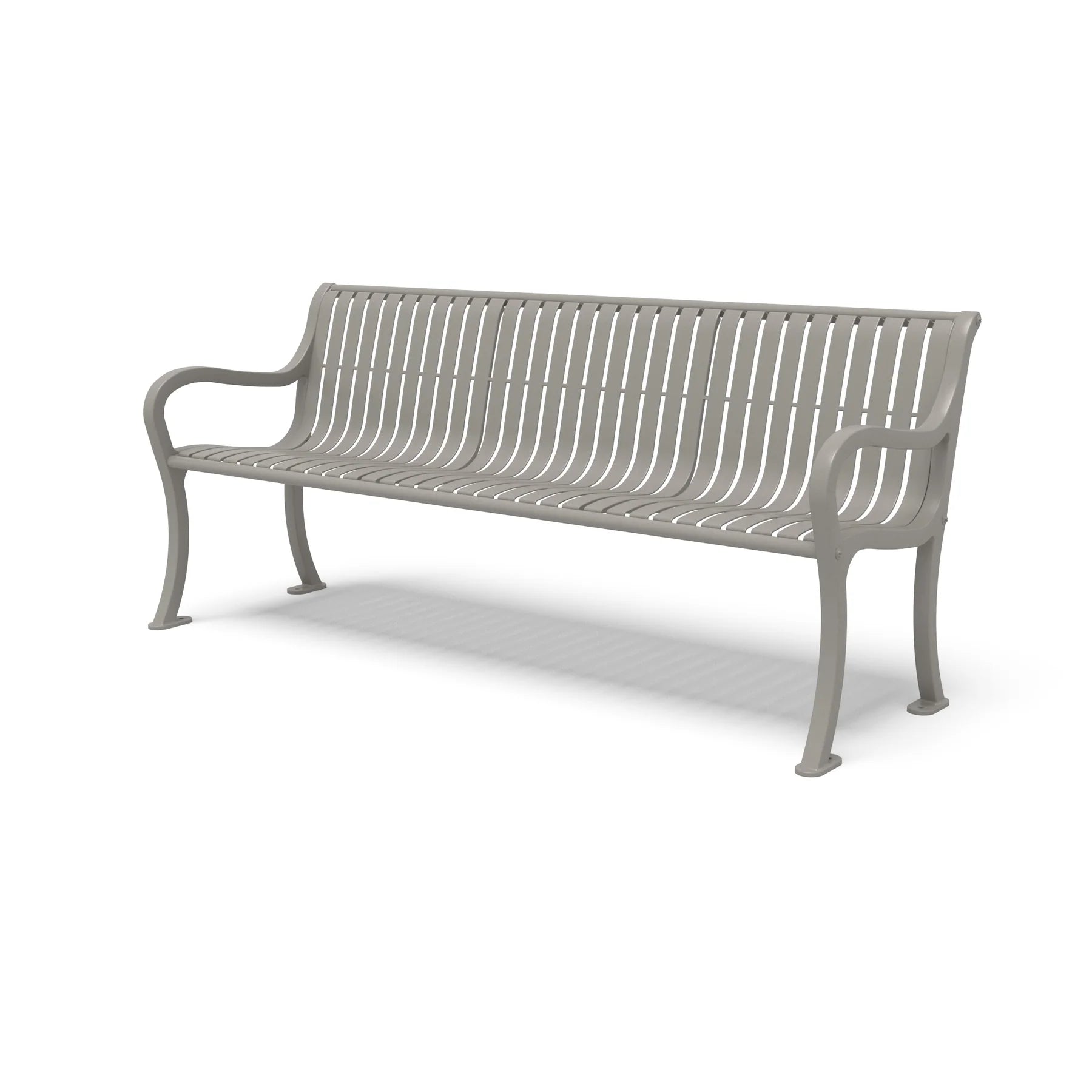 Silver Wabash Valley Steel Covington Bench, vertical slat steel seat, cast aluminum frame, model CO1113C, 6 ft outdoor bench