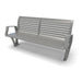 Silver Wabash Valley Woodridge Aluminum Bench, horizontal slat seat and back, cast aluminum legs, surface mount, model WO1119S, sculptural bench