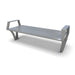 Silver Wabash Valley Woodridge Backless Aluminum Bench, wide horizontal slat seat with arms, cast aluminum legs, surface mount, model WO1419S, outdoor flat bench