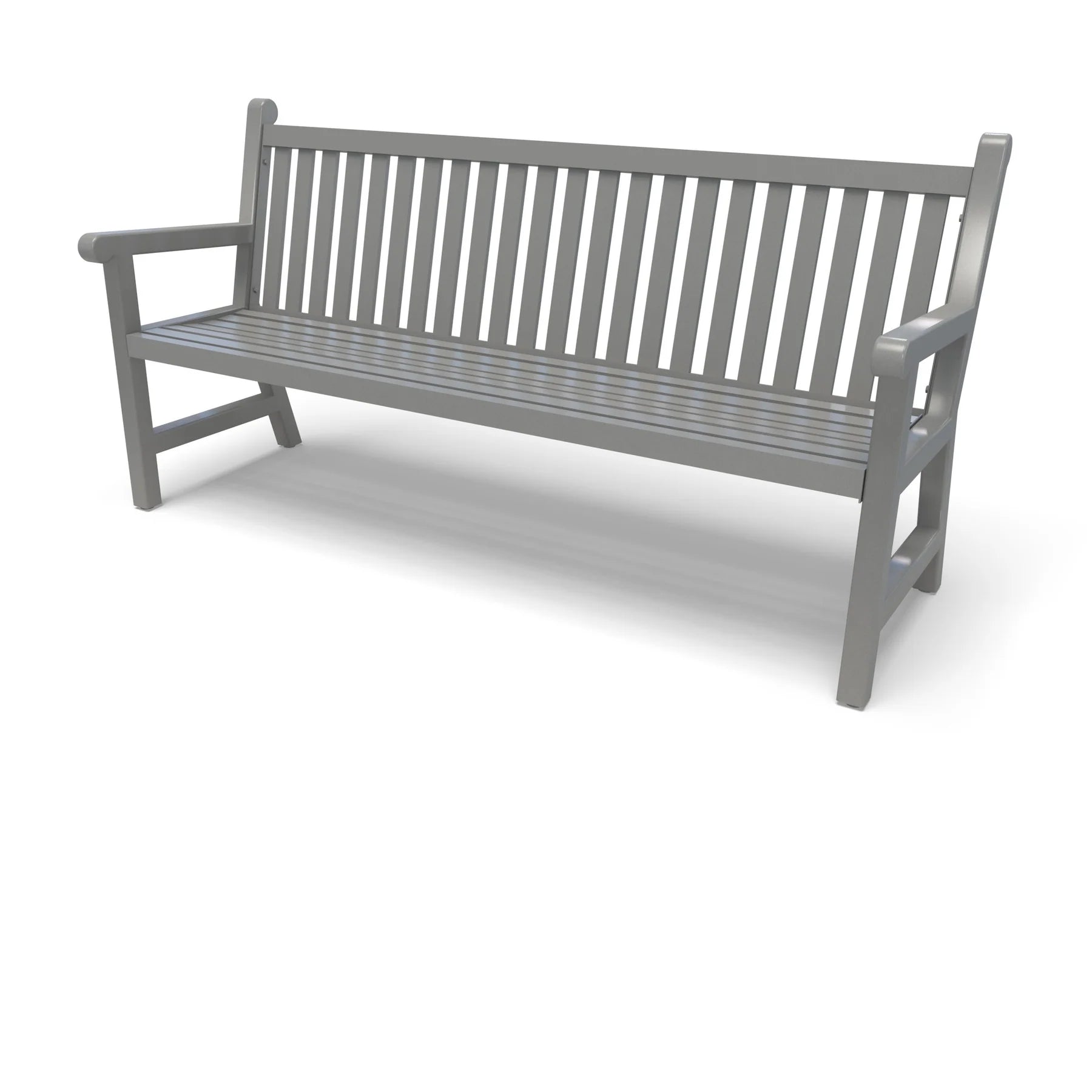 Silver Wabash Valley Yorktown Aluminum Bench, vertical slat back and slatted seat, powder-coated aluminum, model YO1113C, metal patio bench
