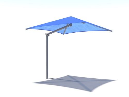 Blue USA Shade Single Post Cantilever Shade Structure on a white background