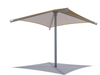 Outdoor Single Post Pyramid umbrella with beige canopy and gray base on a white background
