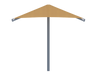 Outdoor Single Post Pyramid umbrella with beige canopy and gray base on a white background Side View