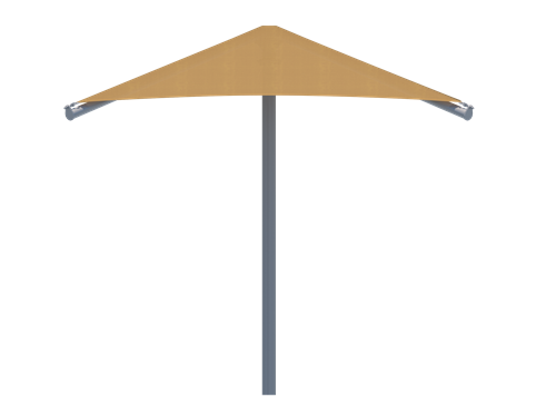 Outdoor Single Post Pyramid umbrella with beige canopy and gray base on a white background Side View