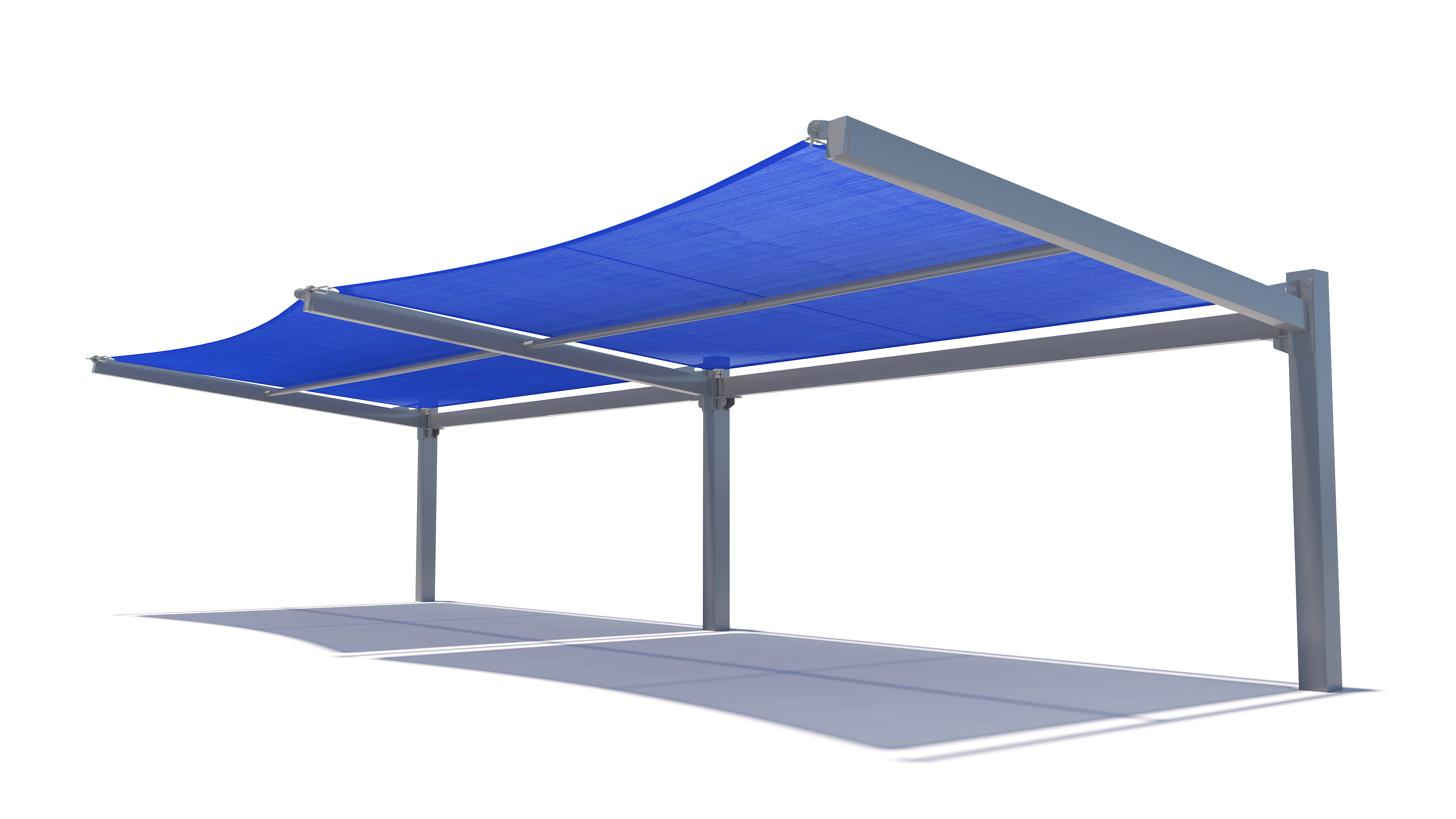 Blue USA Shade Slanted Cantilever Cabled joined unit with metal frame on a white background