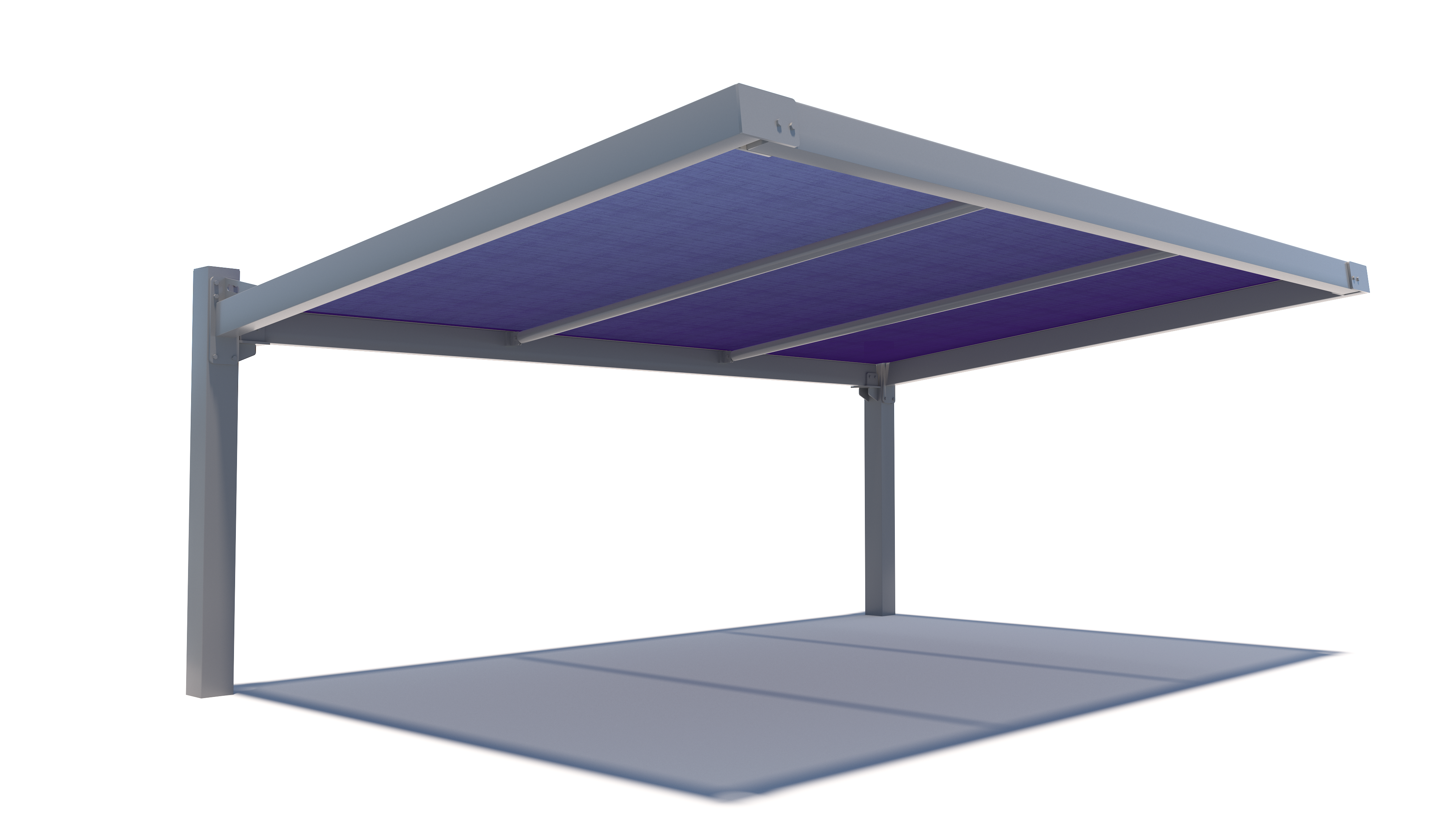 USA Shade Slanted Cantilever Framed with blue roof and gray base on a white background