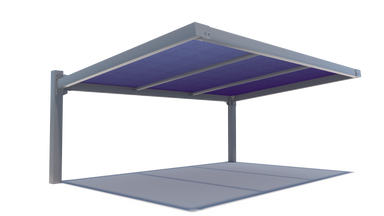 USA Shade Slanted Cantilever Framed with blue roof and gray base on a white background