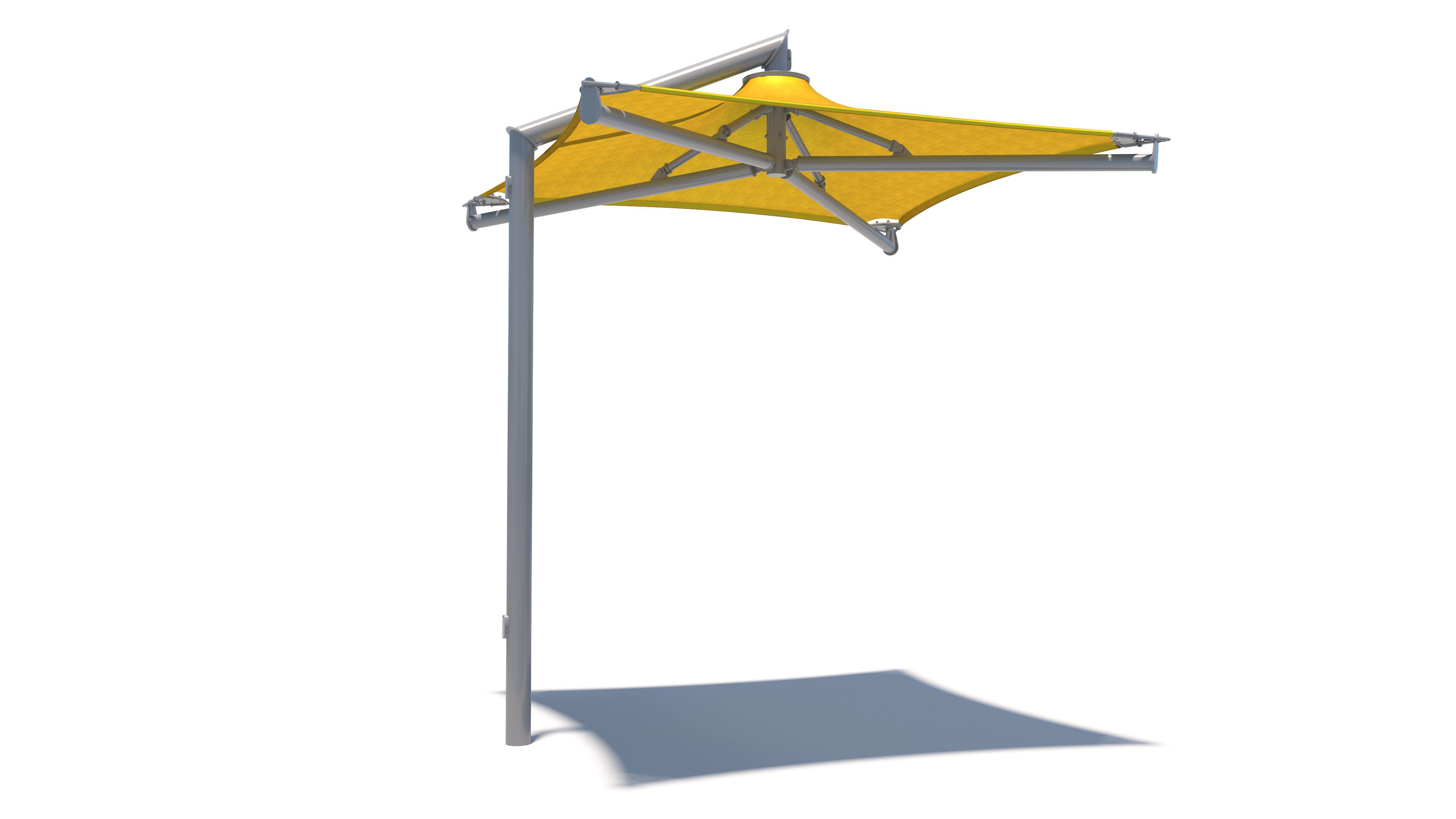 Yellow outdoor USA Shade Solana Cantilever with a gray pole on a white background