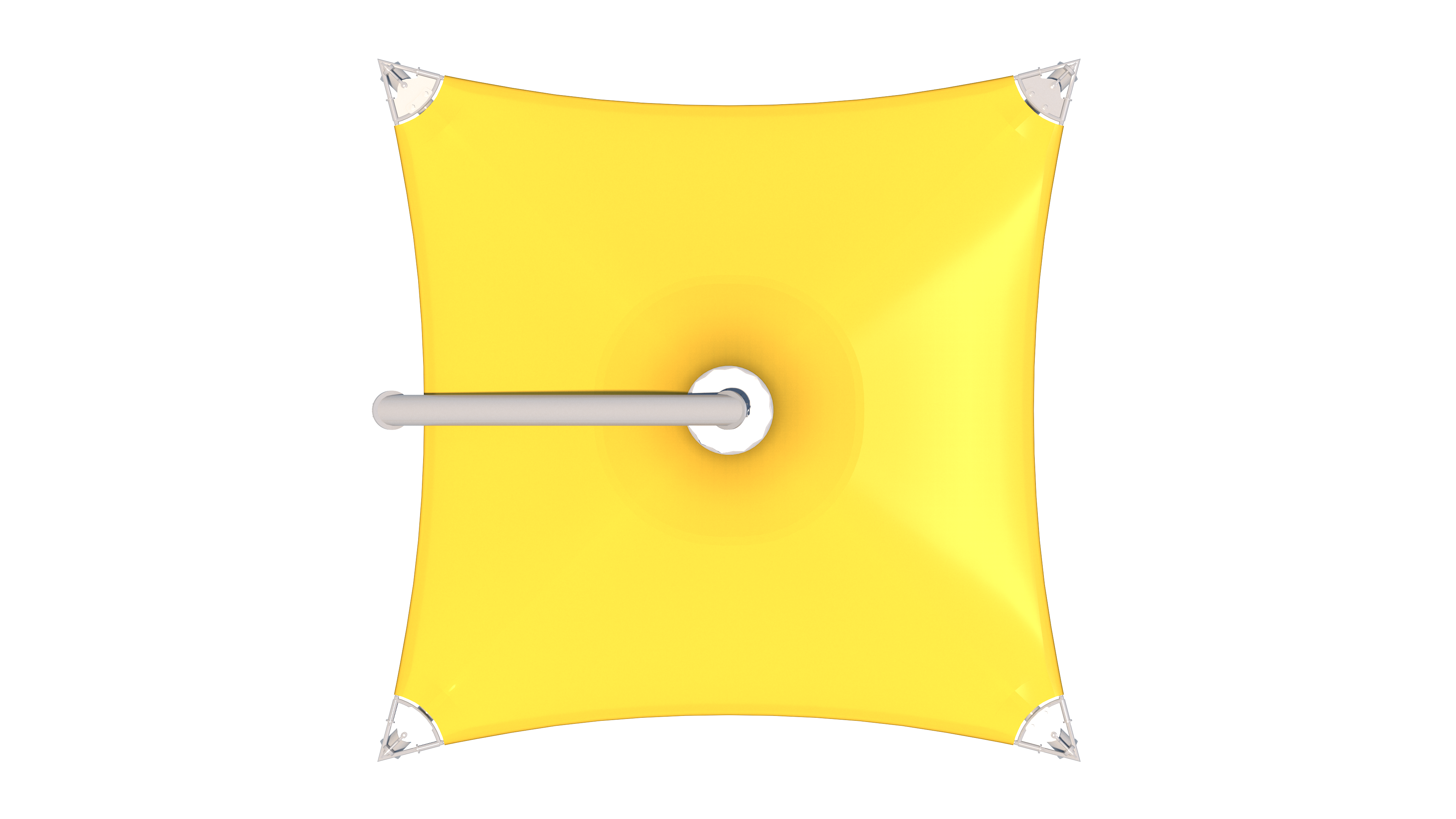 Yellow square USA Shade Solana Cantilever top view with silver frame on a white background