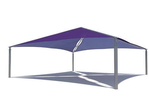 Outdoor USA Shade Super Span Multi-Panel Hip tent with purple top and gray sides on a white background