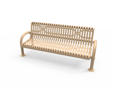 Tan MyTCoat Slatted Steel MOD Bench with Backrest Surface Mount Studio Image
