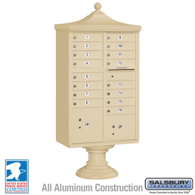 Tan Salsbury USPS-Approved 16 Door Cluster Mailbox Unit with 2 Parcel Lockers – Type III Regency 