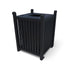 Textured Black Wabash Valley 32 Gal. Yorktown Trash Receptacle, slatted aluminum body, hinged lid with a 10 inch square opening, model YO3F33C, decorative outdoor trash can