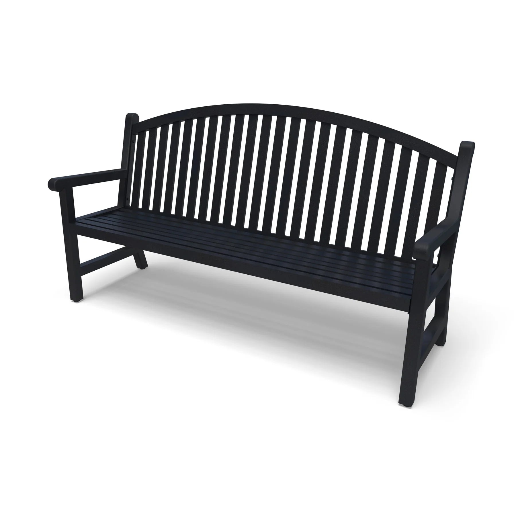 Textured Black Wabash Valley Arch Yorktown Aluminum Bench, arched vertical slat back, powder-coated aluminum, model YO1213C, arched bench