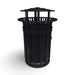 Textured Black Wabash Valley Oxford Commercial Trash Receptacle, With Side Opening, slatted aluminum body and bonnet lid, liner included, model TJ3B43P, modern outdoor trash can