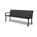 Textured Black Wabash Valley Steel Covington Bench, round perforated steel seat, cast aluminum frame, model CO1116C, 6 ft outdoor bench
