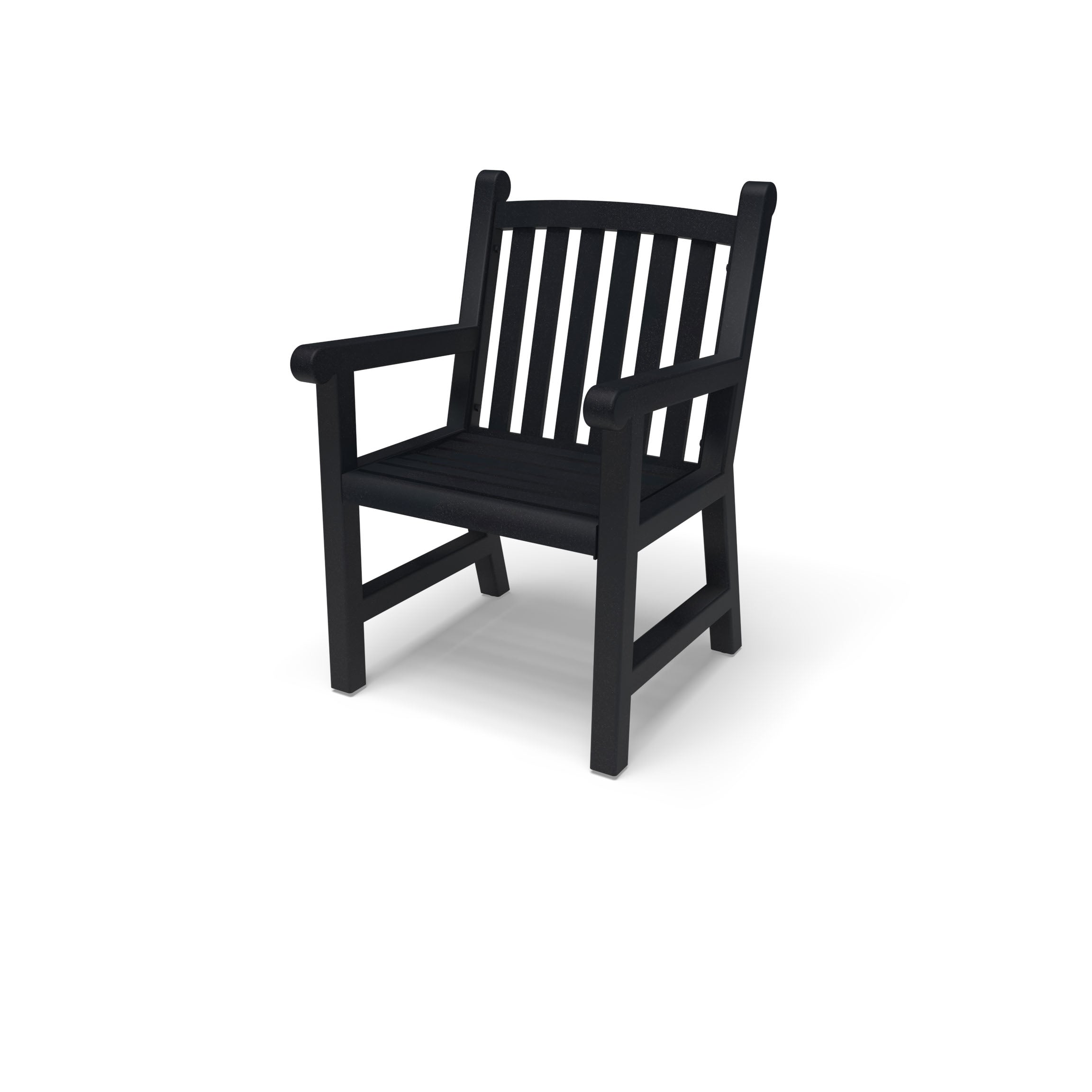Textured Black Yorktown aluminum slat dining chair with arms, powder-coated aluminum, model YO9113C, heavy duty outdoor chairs