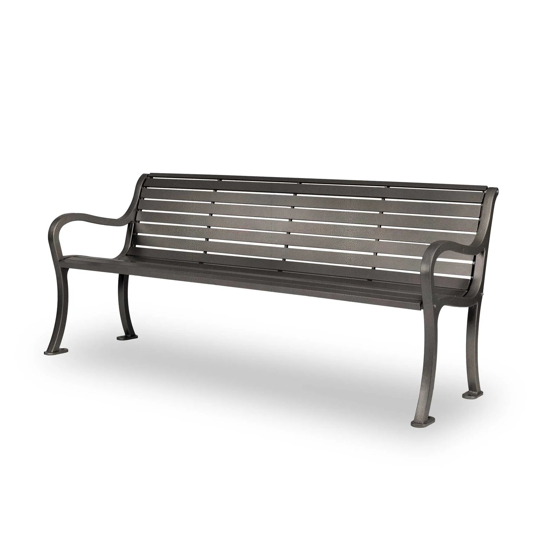 Textured Bronze Wabash Valley Steel Covington Bench, horizontal slat aluminum seat, cast aluminum frame, model CO1119C, 6 ft outdoor bench
