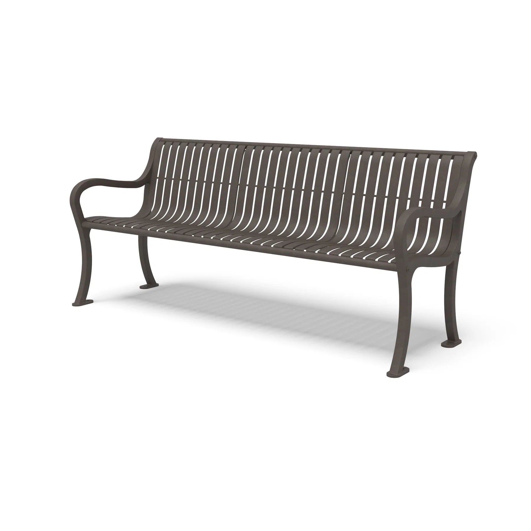 Textured Bronze Wabash Valley Steel Covington Bench, vertical slat steel seat, cast aluminum frame, model CO1113C, outdoor park bench